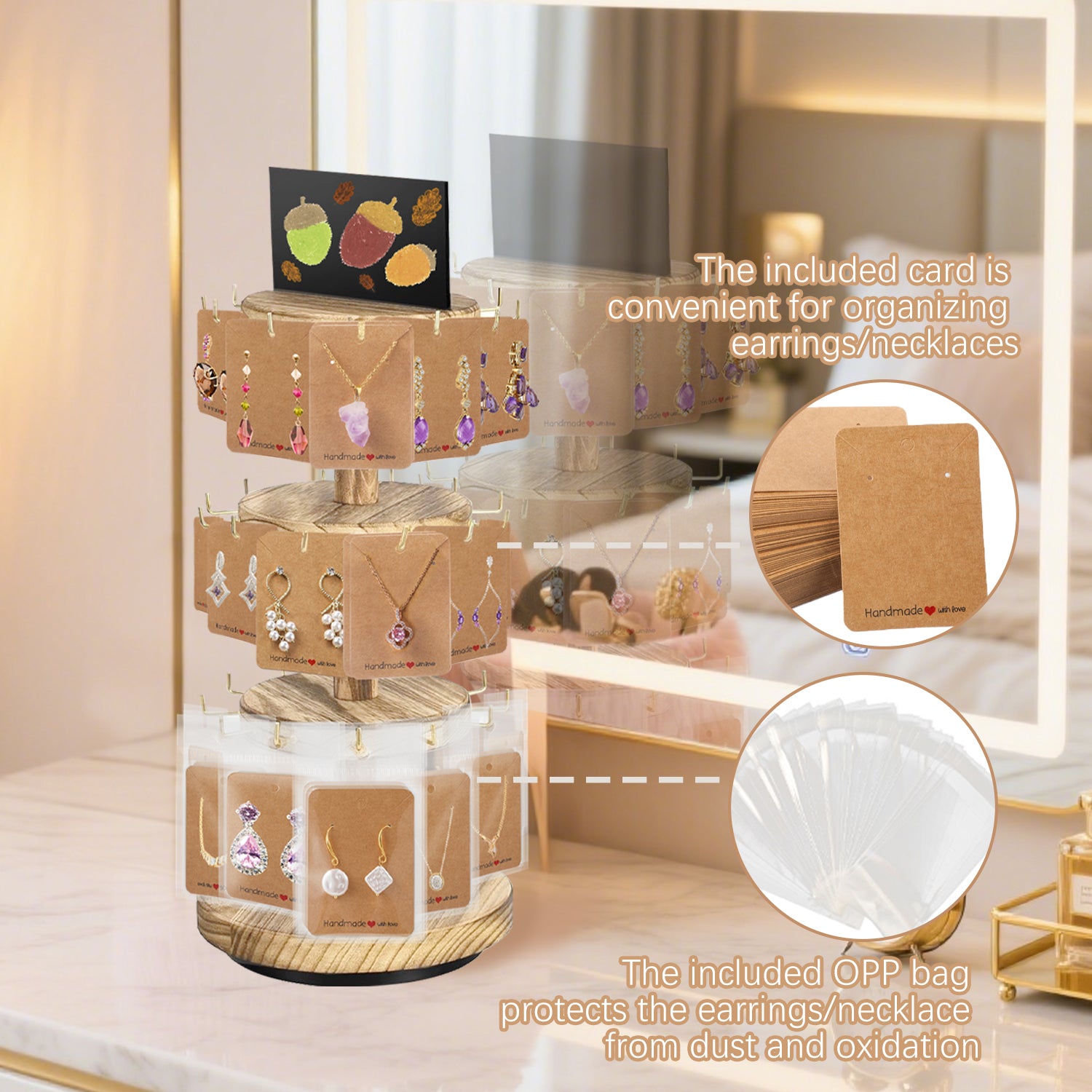 360 Rotating Earring Display Stands With 50 Earring Holder Cards
