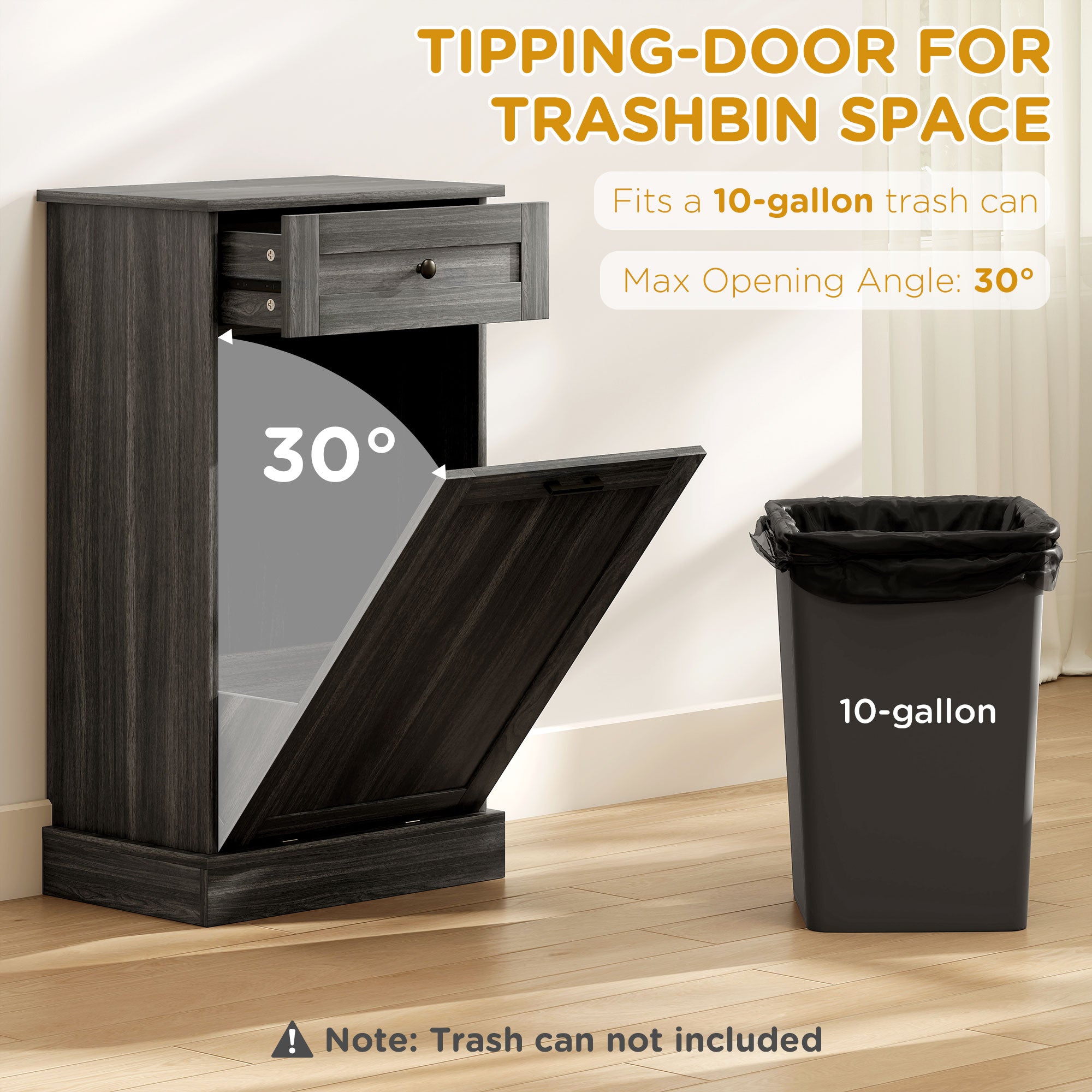 Kitchen Tilt Out Trash Bin Cabinet Free Standing Storage Cabinet with Drawer, Charcoal Gray