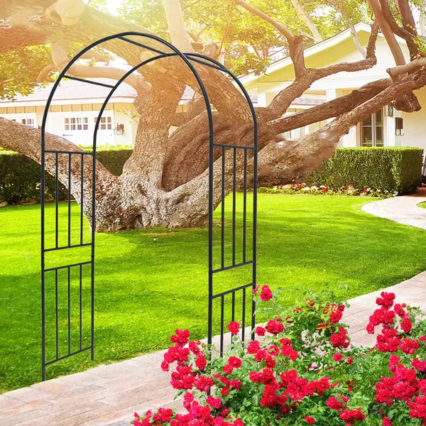 Metal Garden Arch L42.24'' X W17.52'' X H85.82'' Climbing Plants Support Rose Arch Outdoor Black