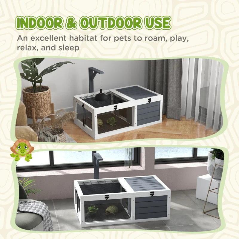 Tortoise Habitat, Wooden Tortoise House W Lamp Holder, Gray