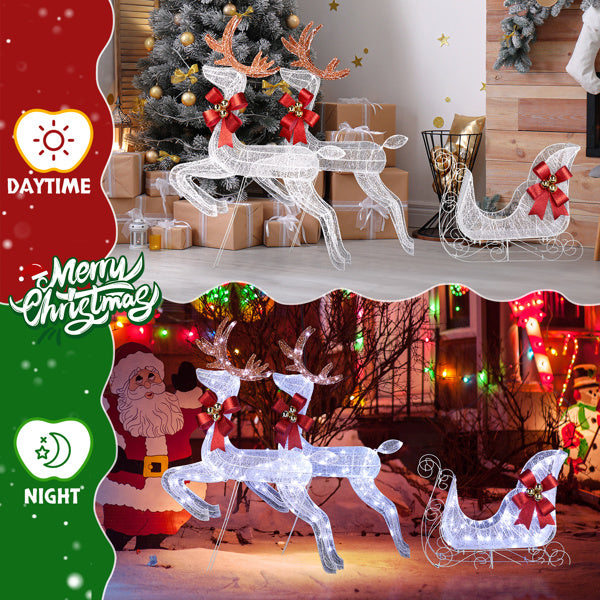 211X27.5X100cm Deer Sled, White Light, Powder Mesh, Christmas Lights, Reindeer