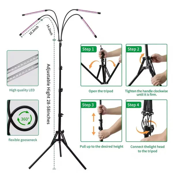 Full Spectrum Indoor Plant Grow Light With Adjustable Stand – 80 LEDs Floor Plant Lamp, 5 Dimming Levels (20%-100%), 3/9/12H Auto On/Off Timer, Height Adjustable Growing Light For Houseplants