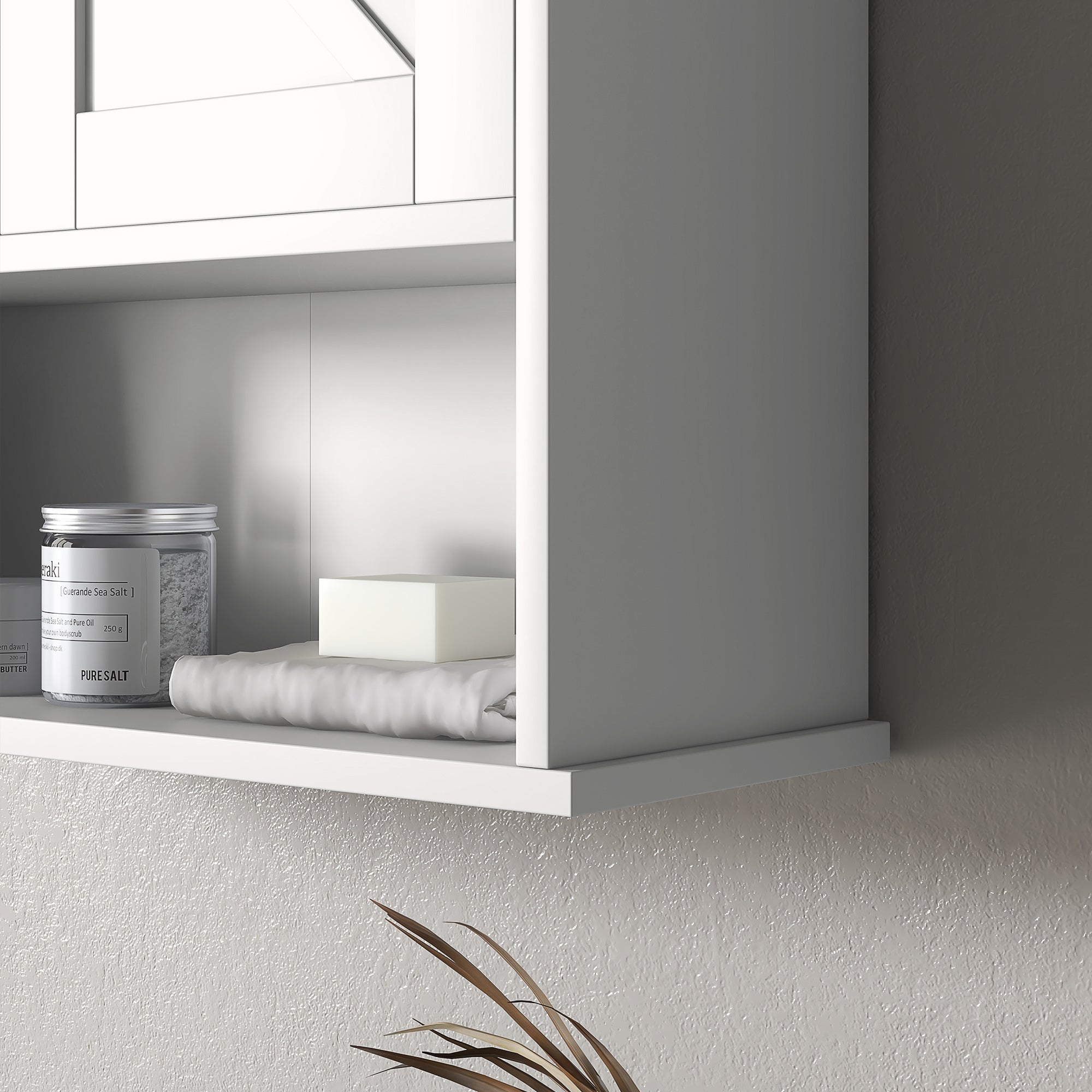 Farmhouse Bathroom Medicine Cabinet, Wall Cabinet with Barn Doors and Adjustable Shelf for Laundry Room, White