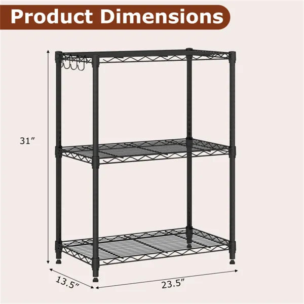 3-Tier Industrial Bookshelf With Anti-Falling Guardrails, 33 LBS Per Shelf Storage Organizer - Black