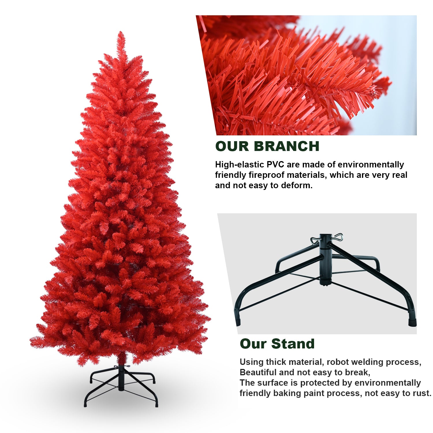 Artificial 6ft Red Christmas Tree With 804 PVC Branch Tips, Hinged Premium & Foldable Base For Indoor Holiday Decorating,Banned Platforms Temu