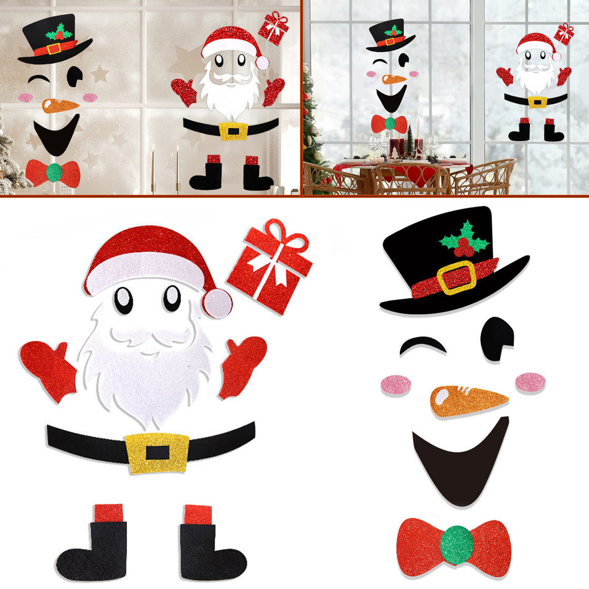 2 Packs Christmas Door Stickers Santa Claus Snowman Cartoon Felt Wall Stickers Xmas Home Refrigerator Garage Door Wall Window Decoration For Christmas New Year Party Supplies
