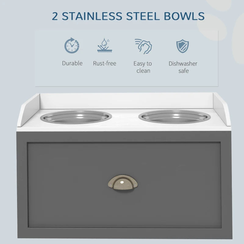 Pet Feeding Station Pet Dish Bowl Set With Storage, 2 Elevated Dog Bowls For Large Sized Dogs, Gray