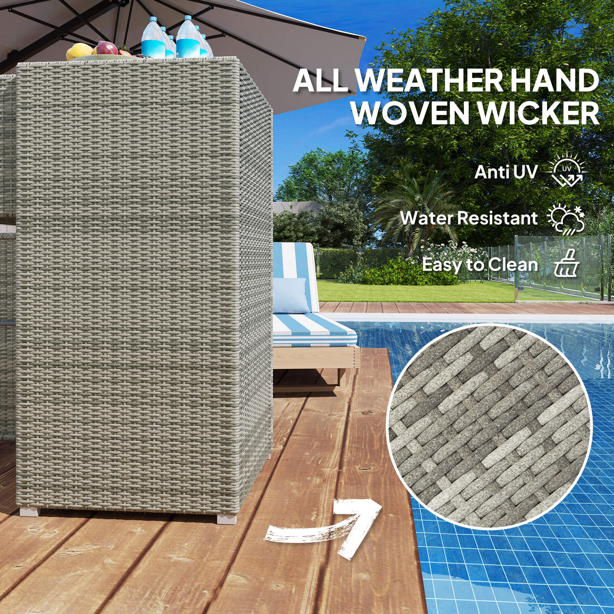 Outdoor Towel Rack For Pool W Drawer & Cabinet, Gray