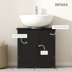Under Sink Bathroom Cabinet, Pedestal Sink Storage Cabinet with 2 Doors, Shelf and U-Shape, Black