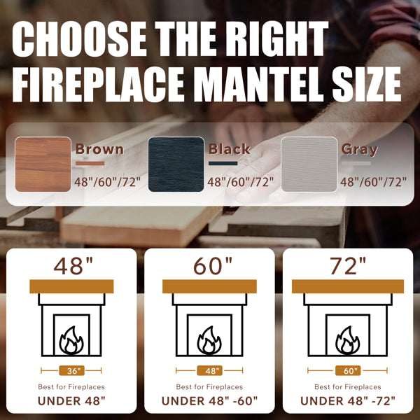 60" Rustic Wood Fireplace Mantel,Wall-Mounted & Floating Shelf For Home Decor