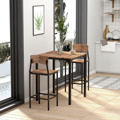 3 Piece Pub Table and Chairs, Small Kitchen Table and Chairs, Square Dining Table with 2 Stools, Walnut and Black