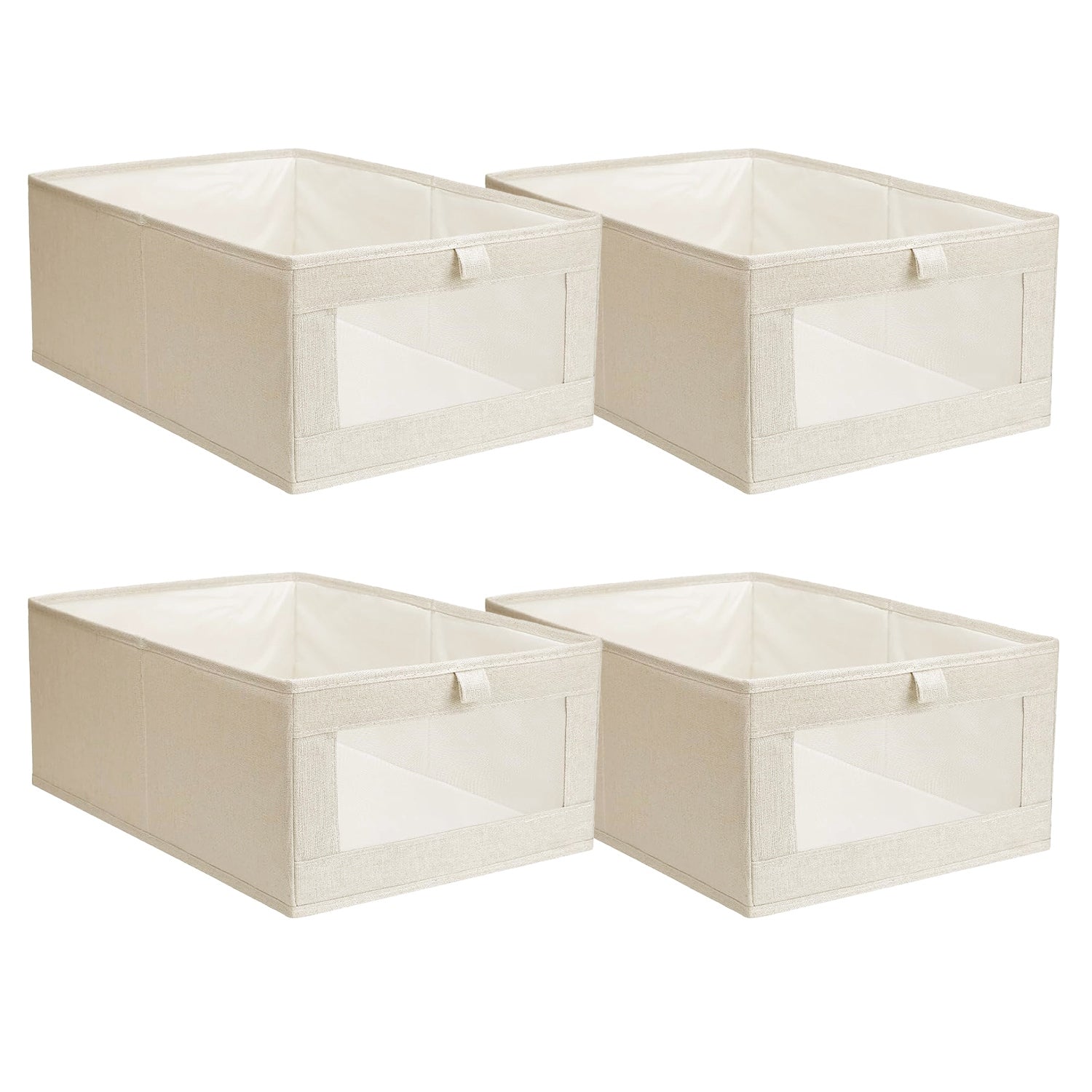 4Pcs Foldable Linen Clothing Storage Bin With Visible Clear Window Convenient Handle Multipurpose Collapsible Storage Basket Closet Fabric Container For Shelves Bedroom