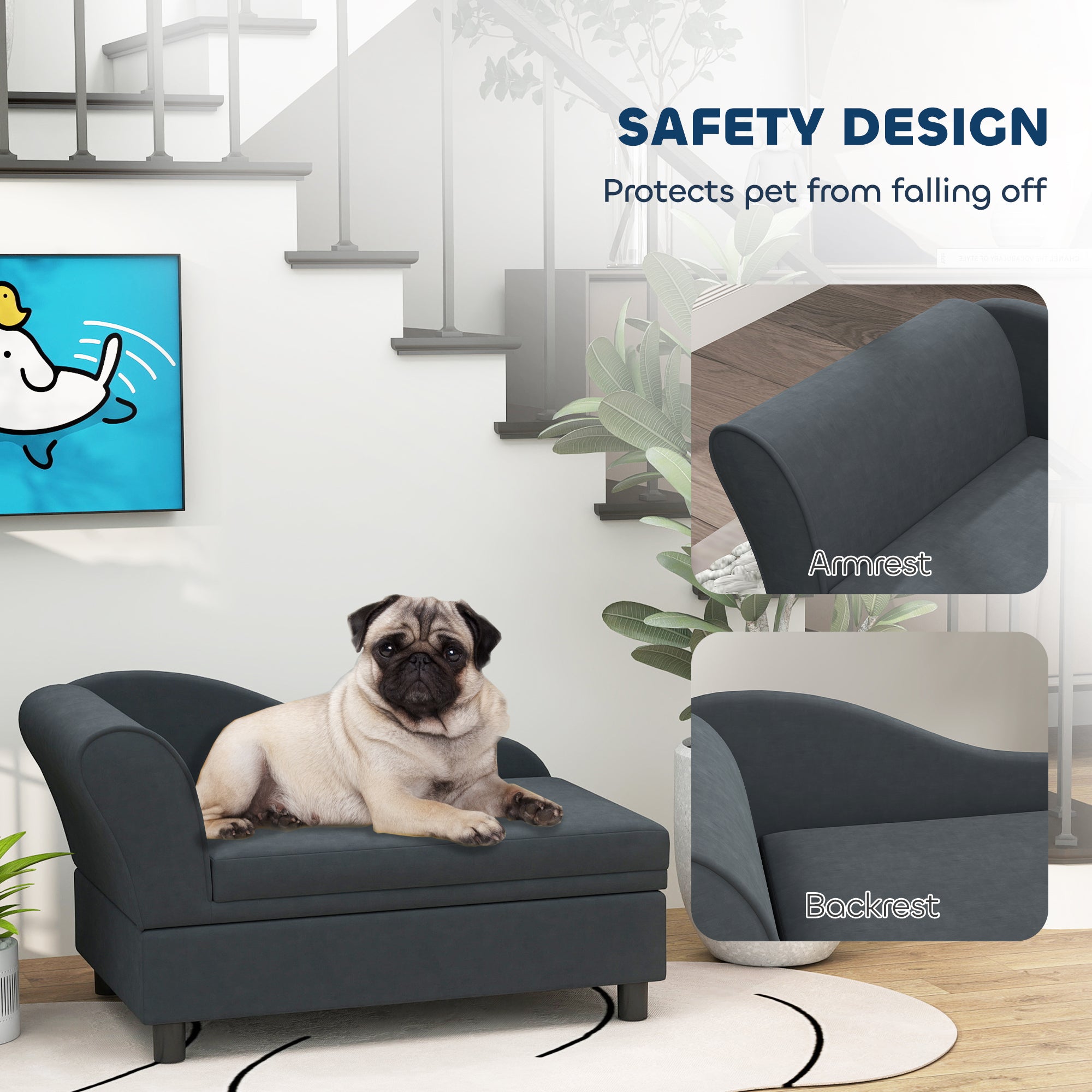 Pet Sofa Bed Couch with Storage, Pet Sofa for Cats and Small Dogs, Dark Gray