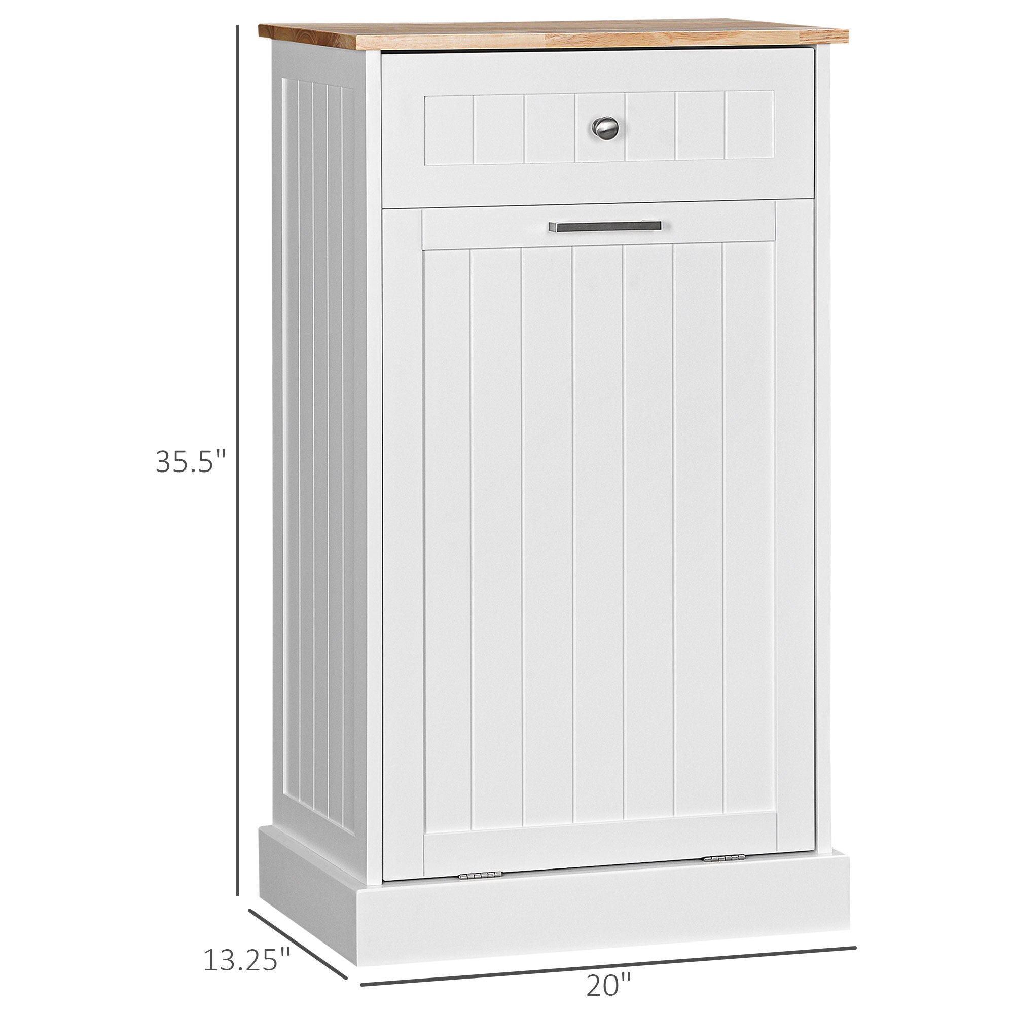 Kitchen Tilt Out Trash Bin Cabinet Free Standing Recycling Cabinet Trash Can Holder With Drawer, White