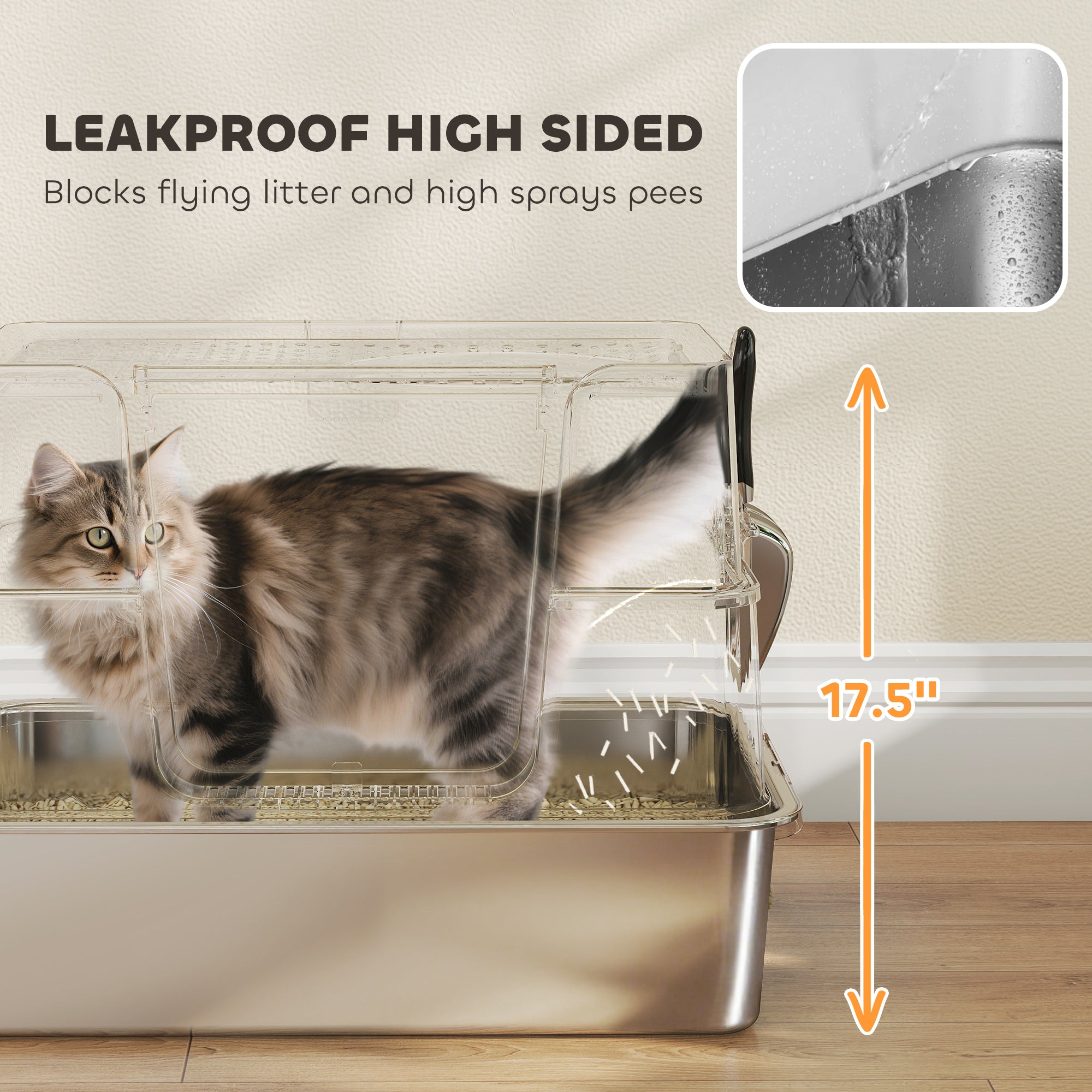 XL Stainless Steel Litter Box W  Flip Top, Scoop, Step, Top & Side Entry Enclosed Litter Box For Big Cats