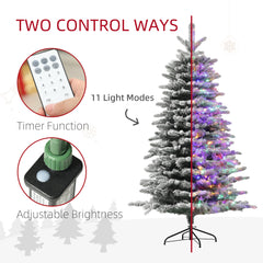 HOMCOM 6.5 Ft Pre-Lit Mountain Pine Artificial Christmas Tree, Snow Flocked Christmas Tree, Hinged Xmas Tree With 400 LED Lights And 990 Branch Tips For Holiday Party Decoration, Green