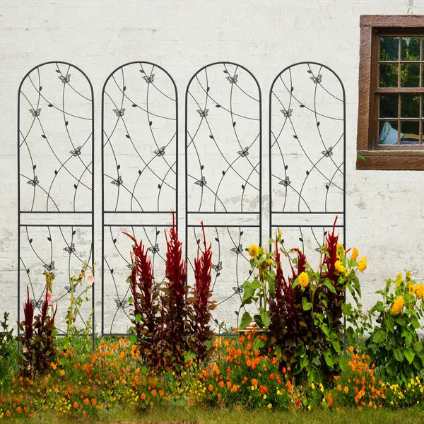 4 Pack Metal Garden Trellis 86.7" X 19.7" Rustproof Trellis For Climbing Plants Outdoor Flower Support Butterfly Deco Black