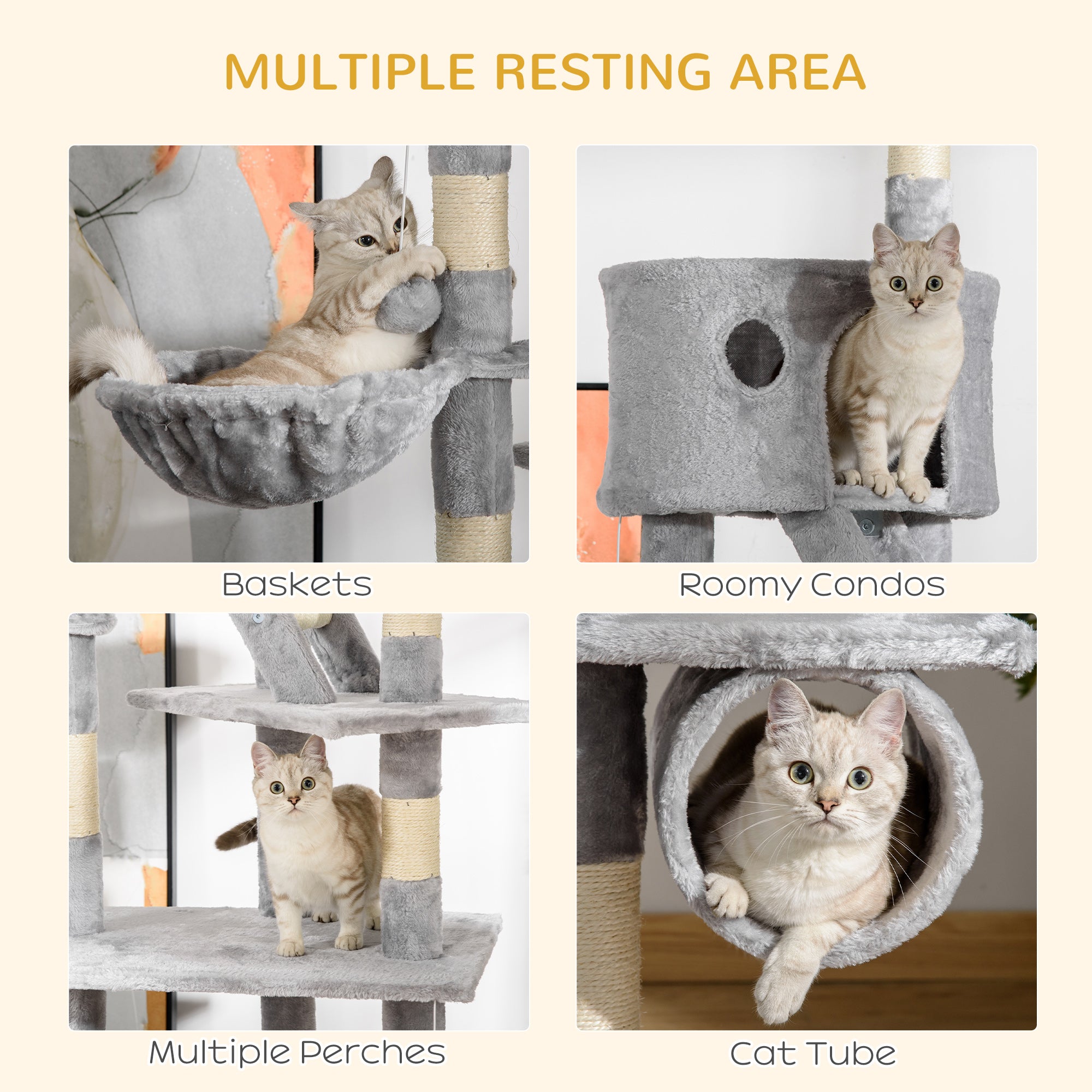 Floor to Ceiling Cat Tree, 94.5-102.5 inch Height Adjustable Cat Climbing Tower with Scratching Posts, Condos, Hammocks