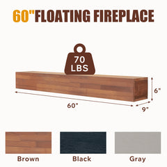 60" Rustic Wood Fireplace Mantel,Wall-Mounted & Floating Shelf For Home Decor