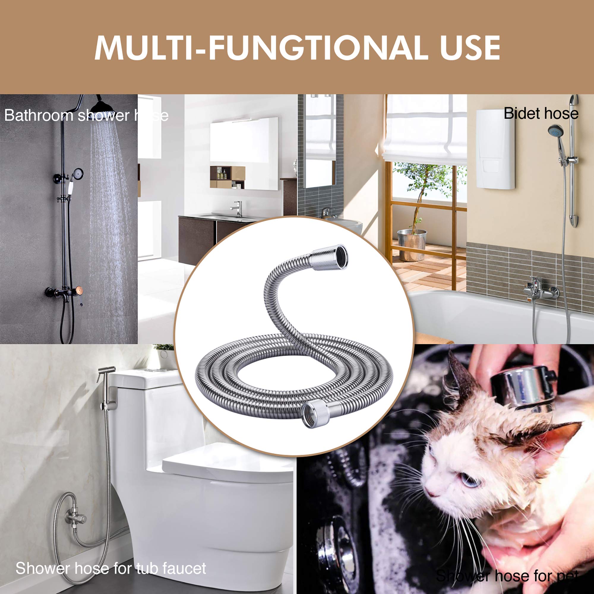 Stainless Steel Shower Hose, 118 Inches, 10 Feet, Extra Long Handheld Shower Hose Extension Replacement, Anti-tangle Flexible Shower Hose Accessory, For Shower Heads, Brushed Nickel Finish.