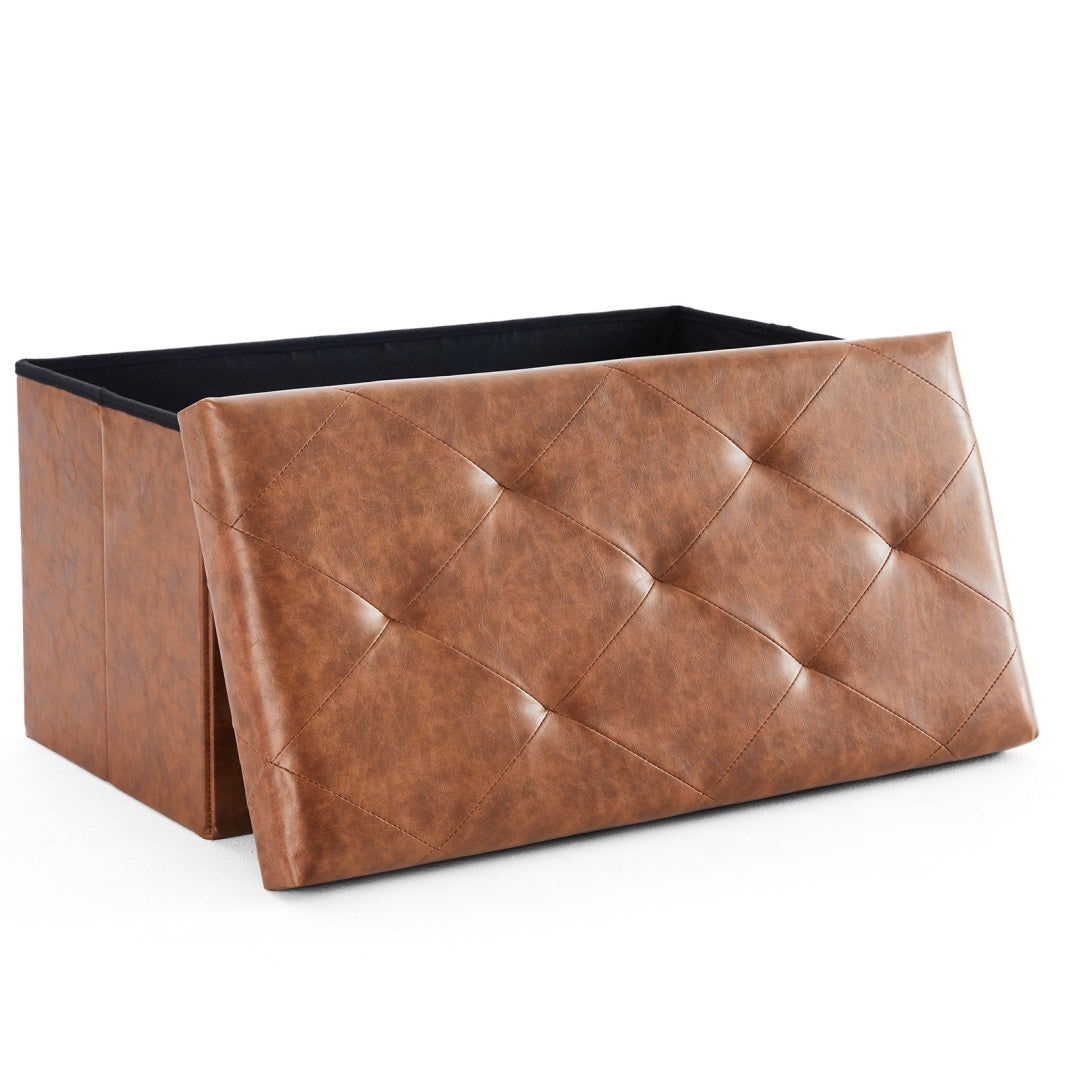 Foldable Storage Ottoman Bench 43in, Foot Rest Stool, Synthetic Leather Storage Chest With Thicker Foam Padded Seat For Entryway Living Room