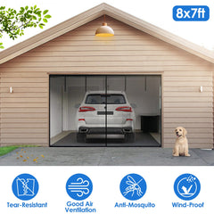 16x7FT Magnetic Garage Door Screen Two Car Garage Screen Mesh Fiberglass Garage Net With Magnetic Closure 6 Buckle Straps For Two Cars