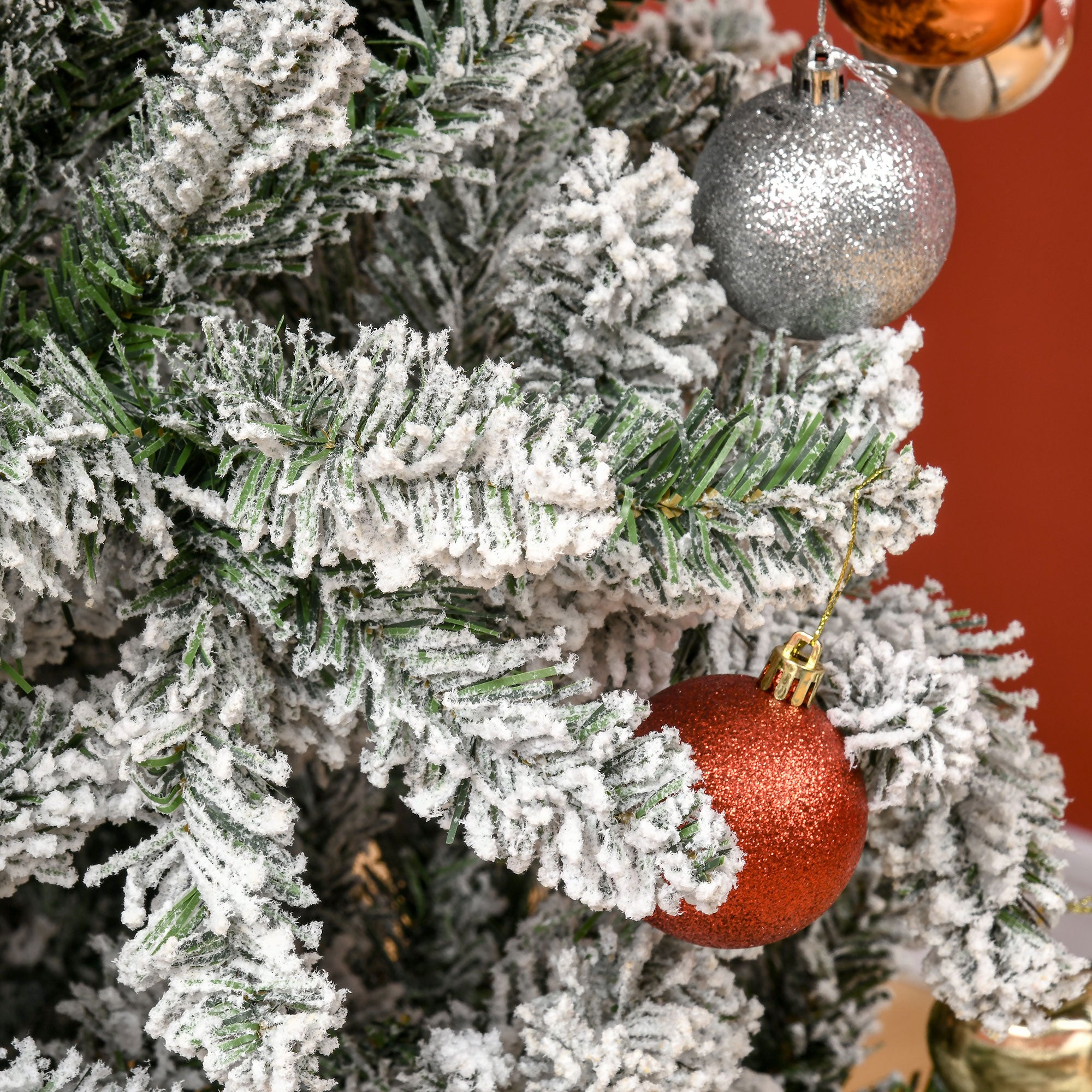 9ft Unlit Snow-Flocked Slim Pine Artificial Christmas Tree with Realistic Branches and 1084 Tips