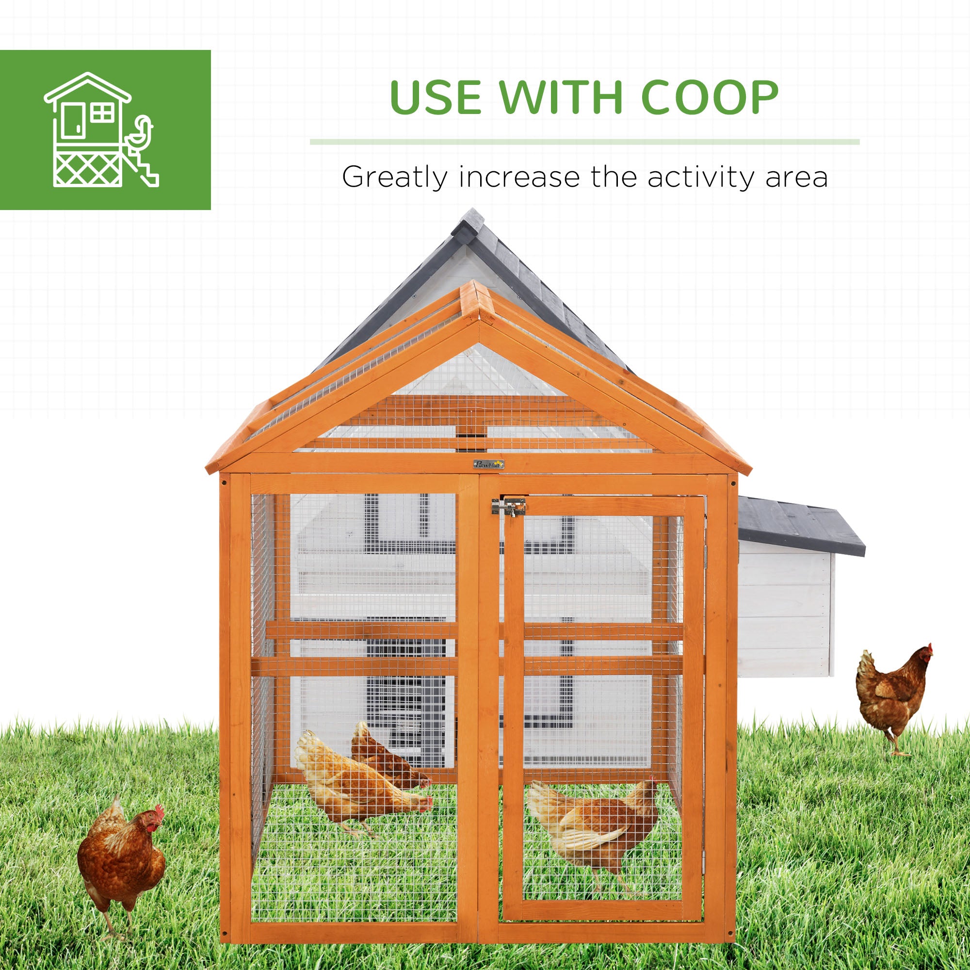 Wooden Chicken Run, Combinable Design with Perches, 4.6' x 2.8', Orange
