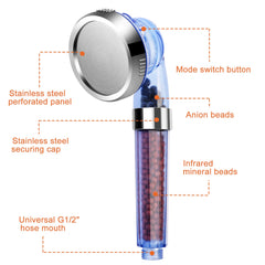 1Pc Ionic Filtration Shower Head High Pressure 3 Mode Stone Water Saving Bath Handheld Shower