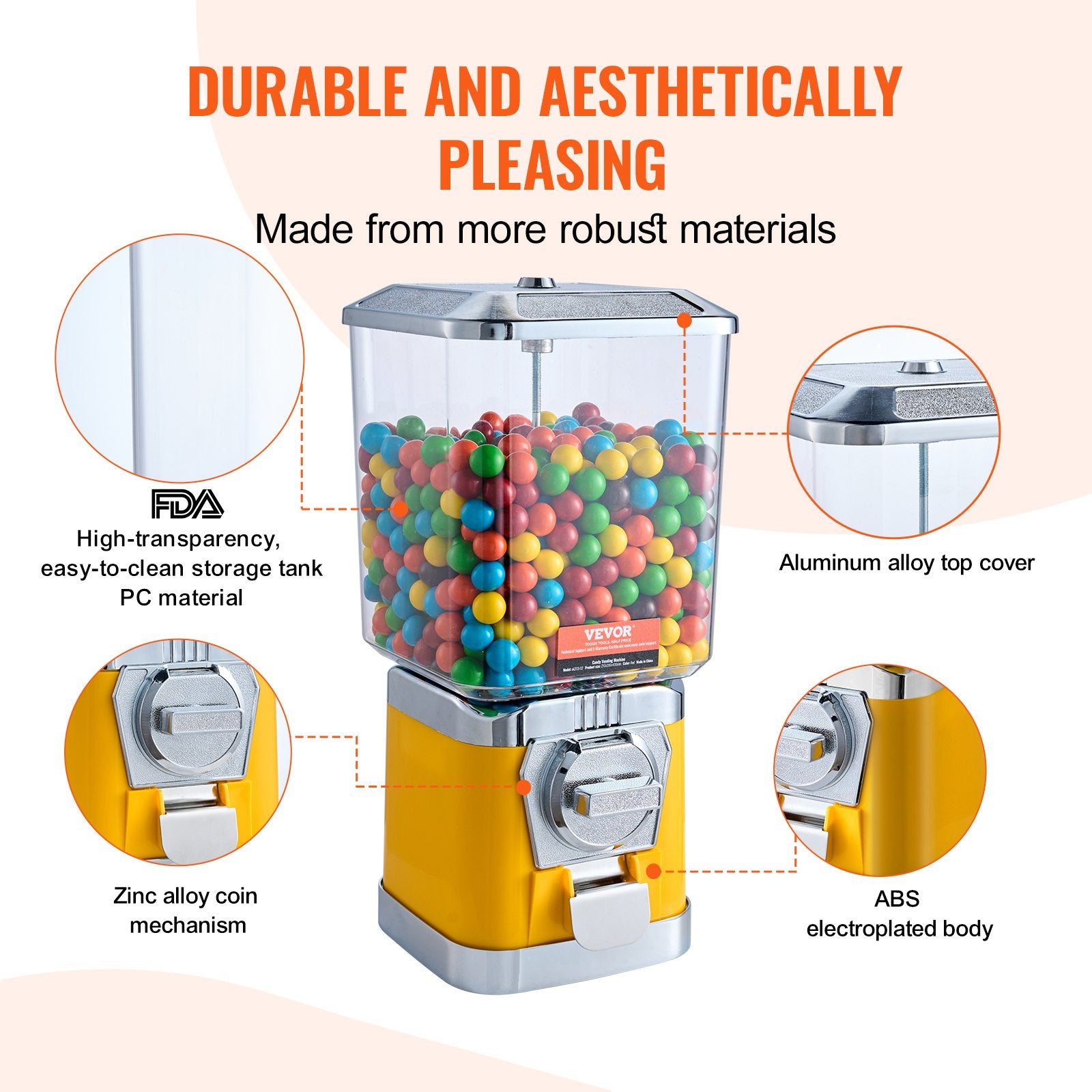 17' H Gumball Machine Vending Coin Bank Vintage Candy Dispenser PC Yellow