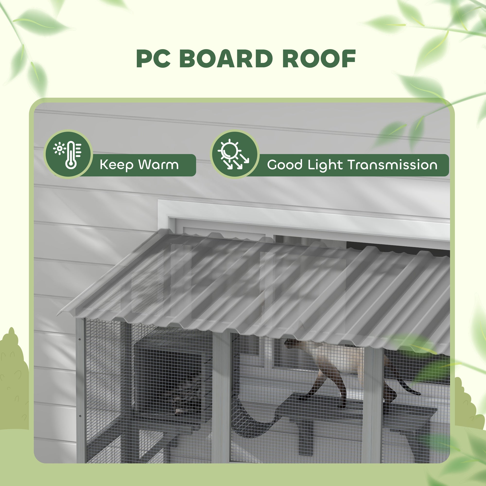 Catio Outdoor Cat Enclosure, Window Box Wooden Cat House with Bridge Platforms, Gray