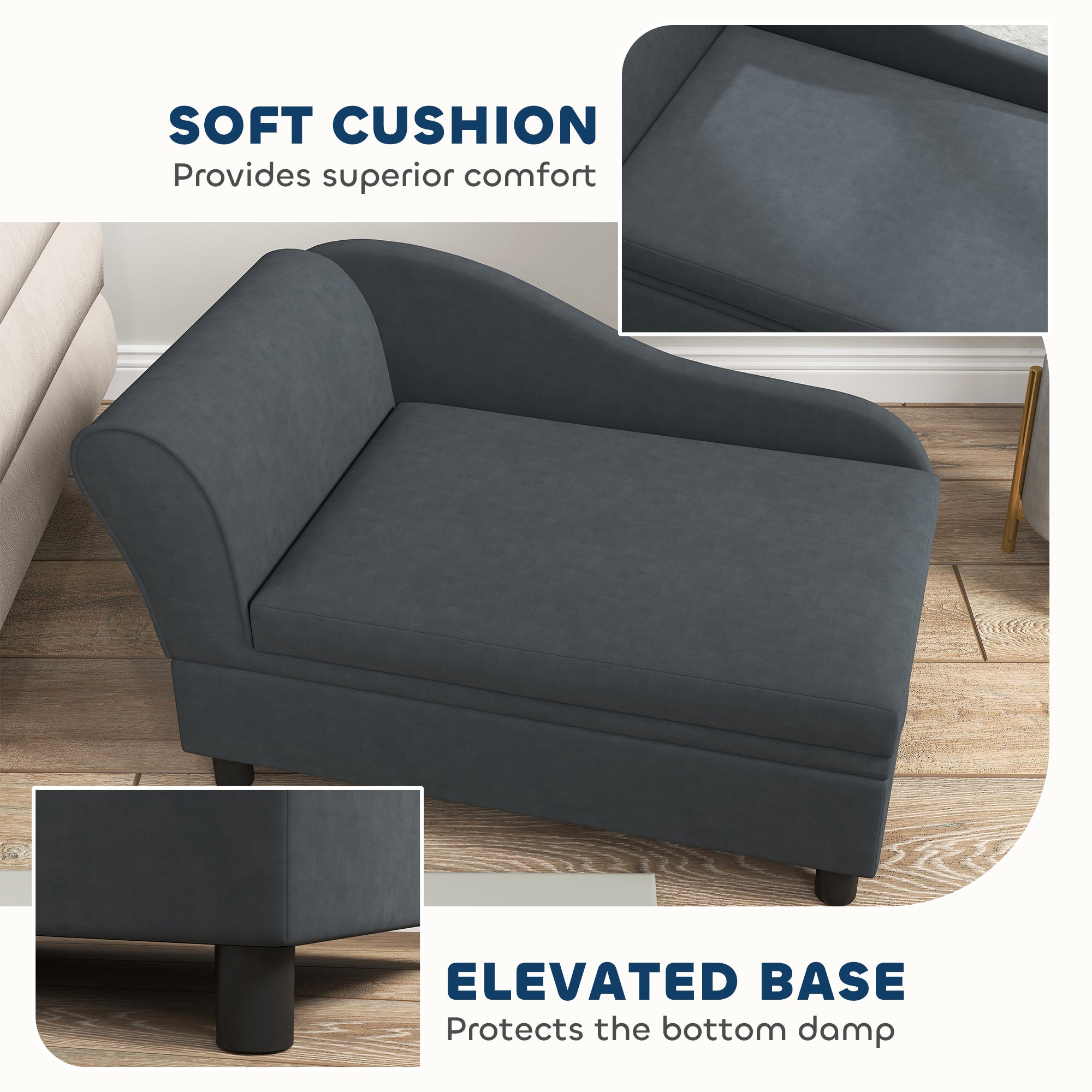 Pet Sofa Bed Couch with Storage, Pet Sofa for Cats and Small Dogs, Dark Gray