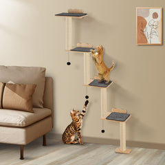 Wall Mounted Cat Shelves Tree With Platform Tree-Shaped Cat Furniture Set