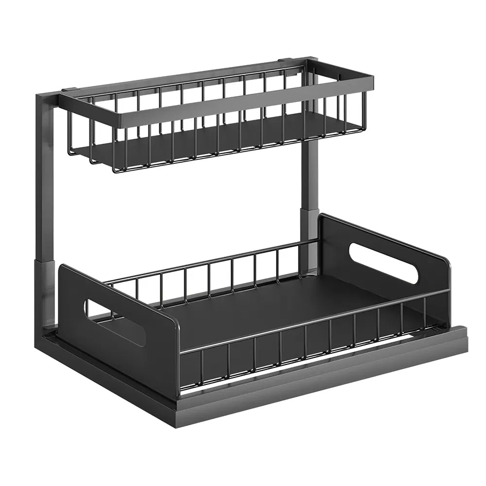 2 Tier Under Sink Organizers Pull Out Under Cabinet Basket Storage Shelf Sliding Drawer For Kitchen Bathroom