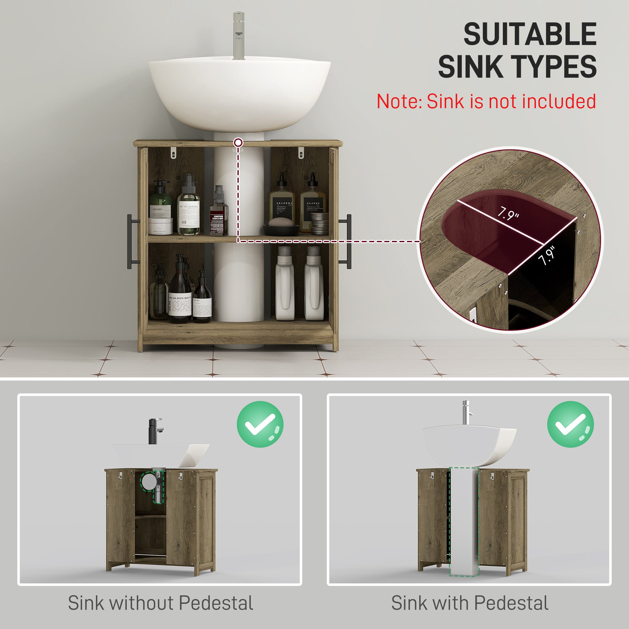 Farmhouse Pedestal Sink Storage Cabinet, Bathroom Sink Cabinet with 2 Barn Doors and Adjustable Shelf, Light Gray