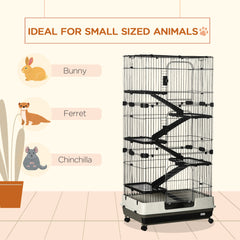 32L 6-Level Small Animal Cage Rabbit Hutch With Wheels Slide-out Tray Black For Bunny Chinchillas Ferret