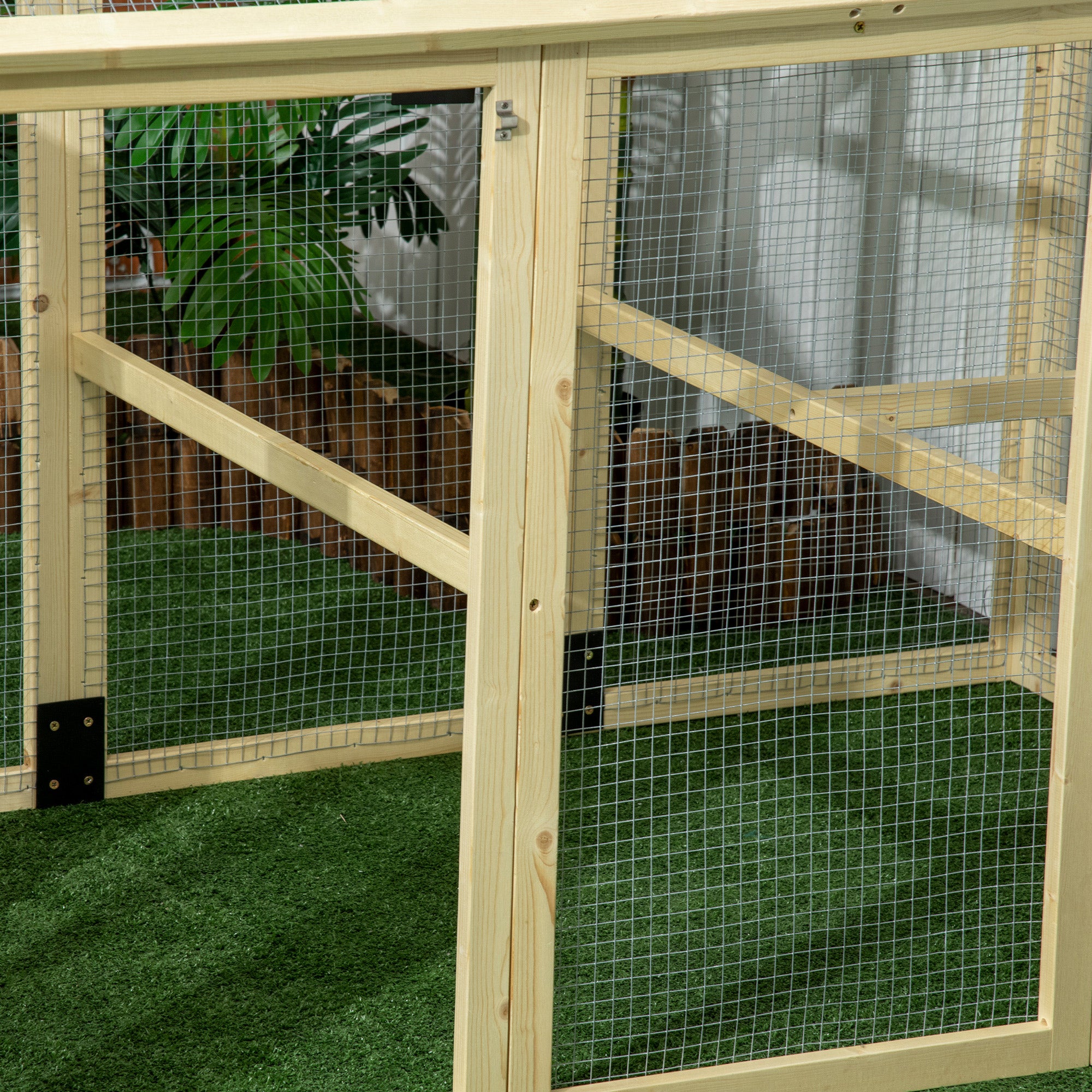 Wooden Chicken Run, Combinable Design with Perches, 4.6' x 2.8', Nature Wood