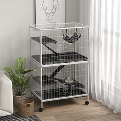 50" H Rolling Small Animal Cage with Hammock, Ferret Cage, Chinchilla Cage, Pet Habitat, wIth 4 Doors, Removable Tray