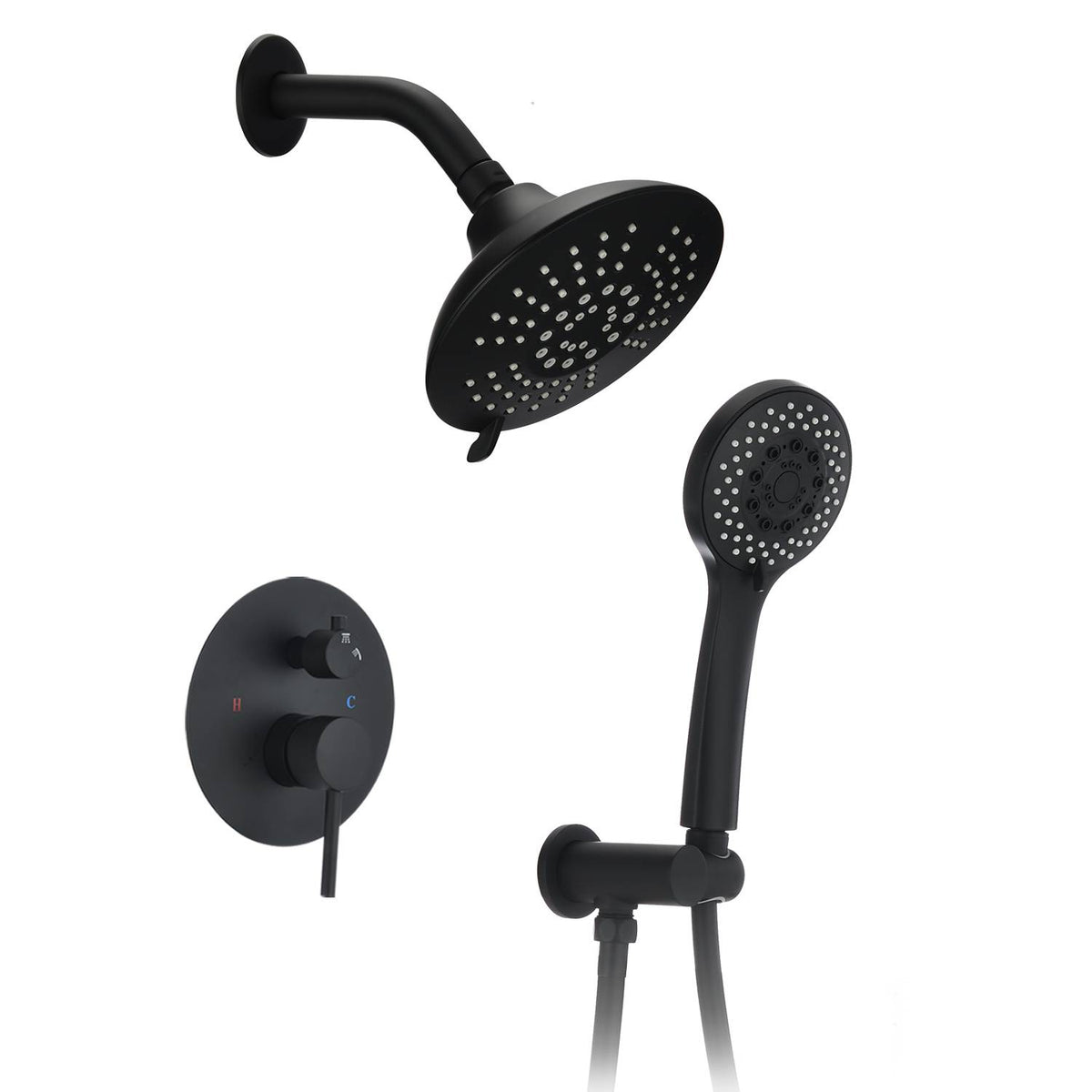 Round Shower System Wall Mounted Rain Mixer Combo Set