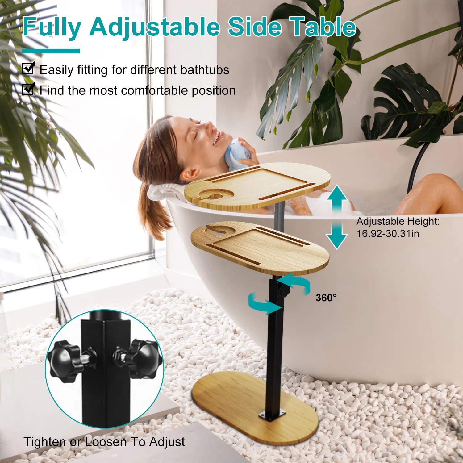 Bath Tub Tray Table, Liftable Freestanding Bamboo Bath Tray Caddy For Tub Against Wall, Bath Table Tray Tub Shelf Bathroom Organizer Shelf For Luxury Spa, Bath Home Spa Bathtub Accessories