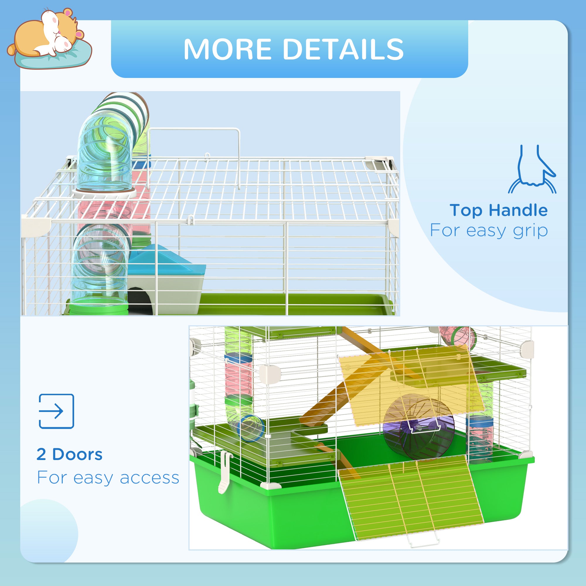 23" 5-Tier Hamster Cage with Wheel and Water Bottle, Green