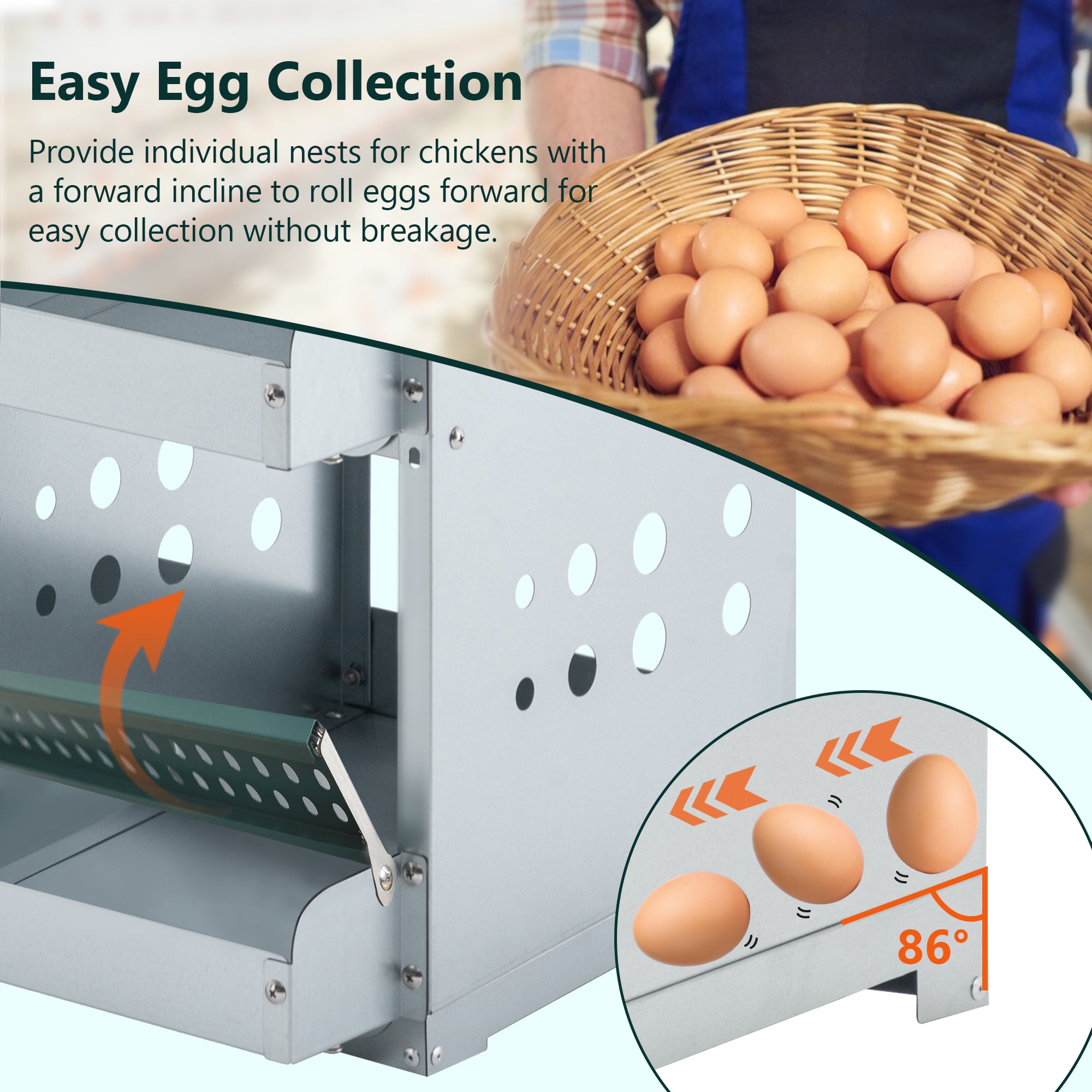 6 Compartments Chicken Nesting Box For Laying Eggs, Roll Away Chicken Laying Boxes, Green