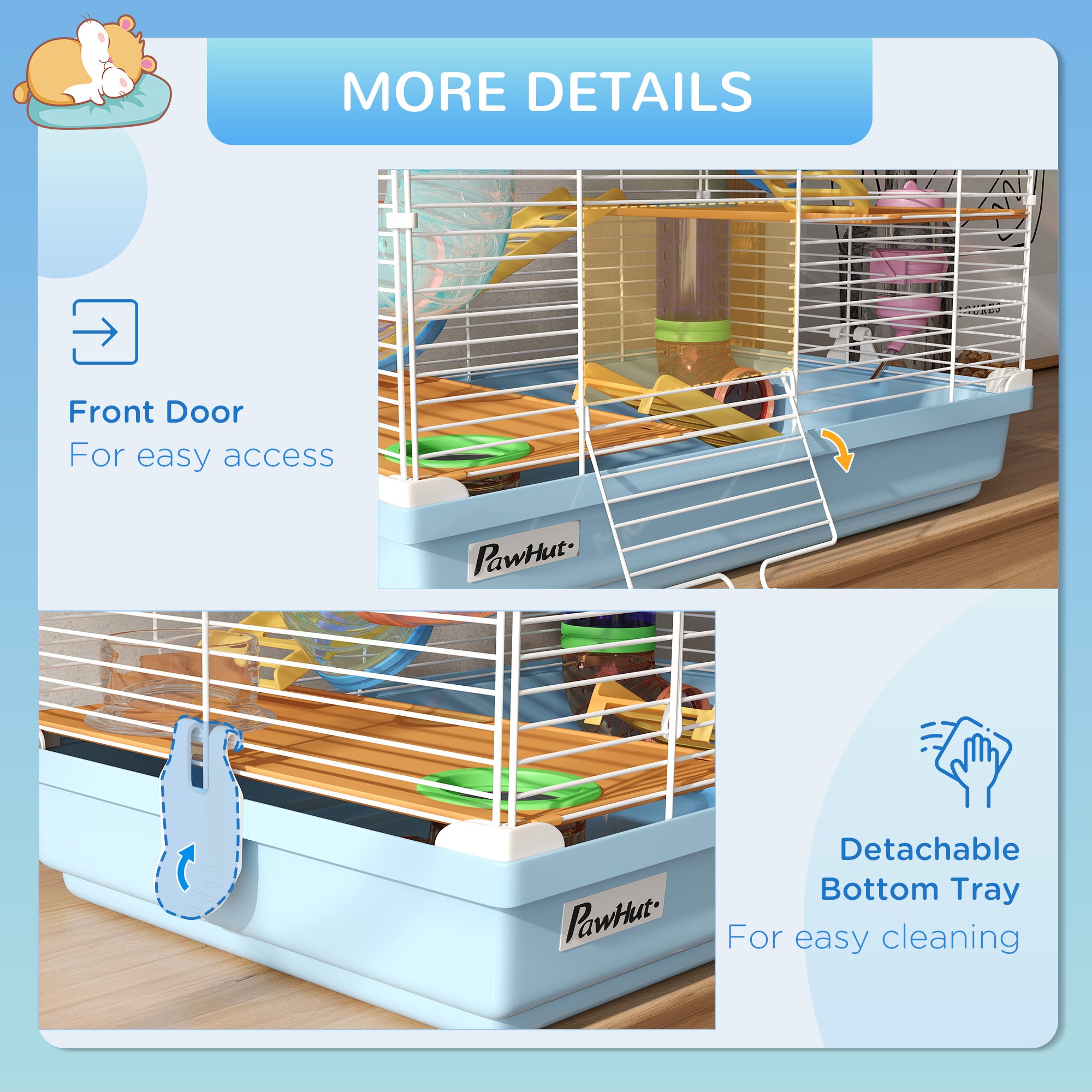 5 Tiers Hamster Cage Portable Animal Travel Carrier w/ Exercise Wheels Tube, Light Blue