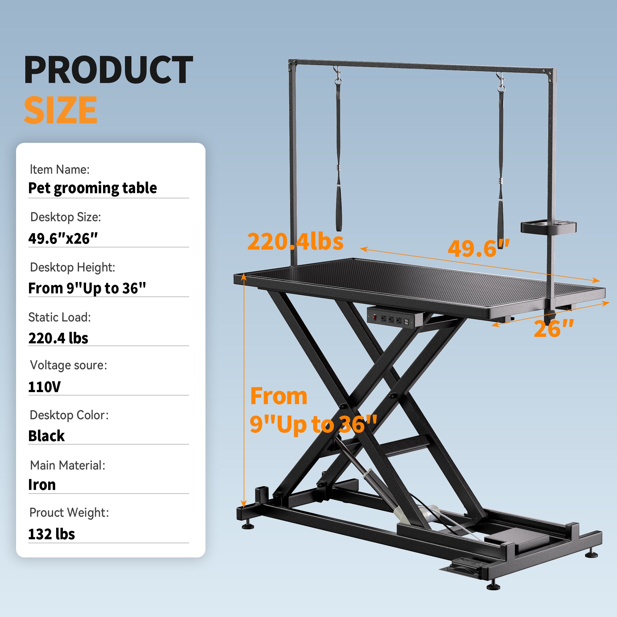 Height Adjustable Pet Grooming Table, Equipped With Leveling Wheels, Dog Grooming Arms, Anti Slip Tabletop, And Tool Organizer 50 Inches, Black, Prohibited Platform Temu