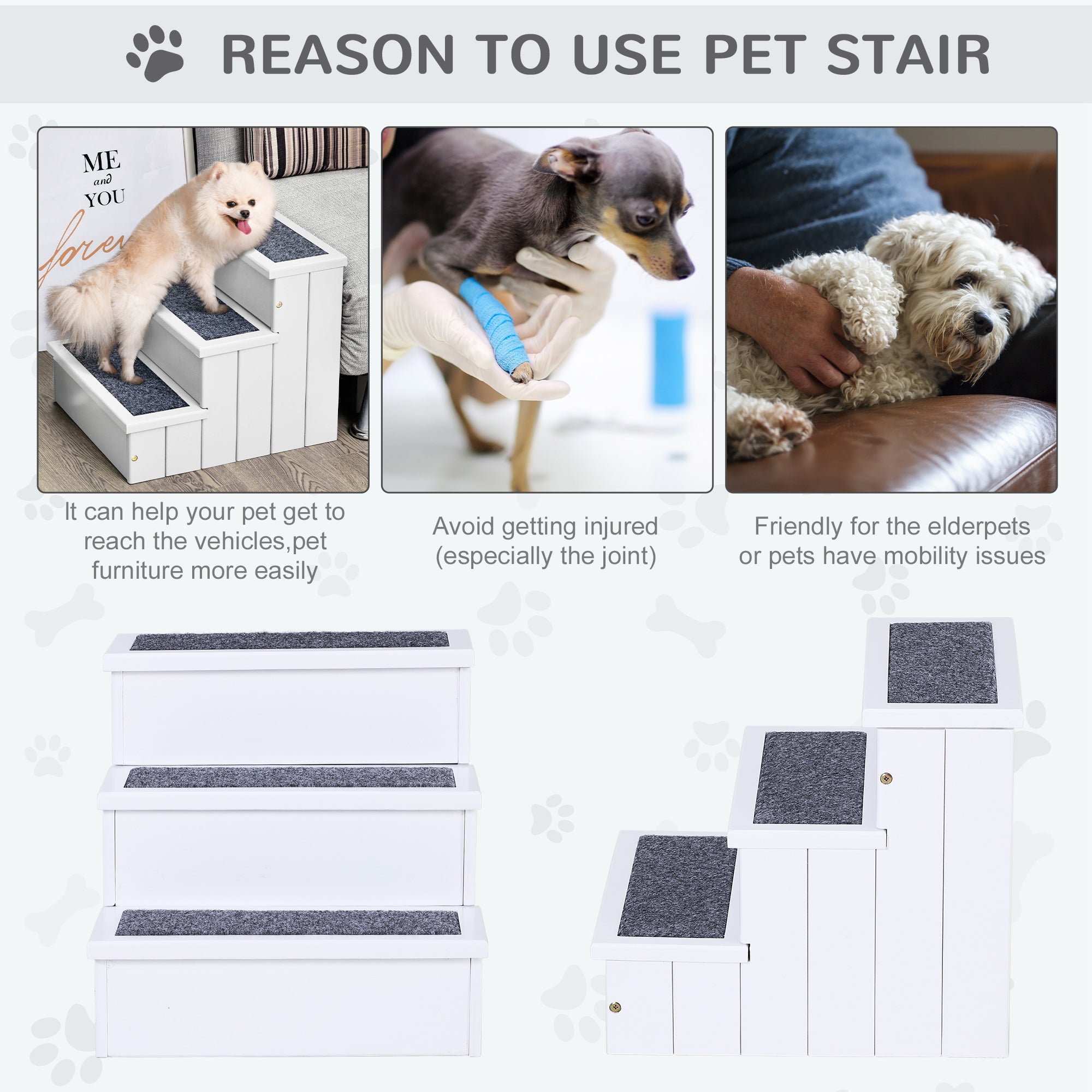 3 Step Carpeted Non Slip Pet Stairs Ramp for Cats and Small Dogs
