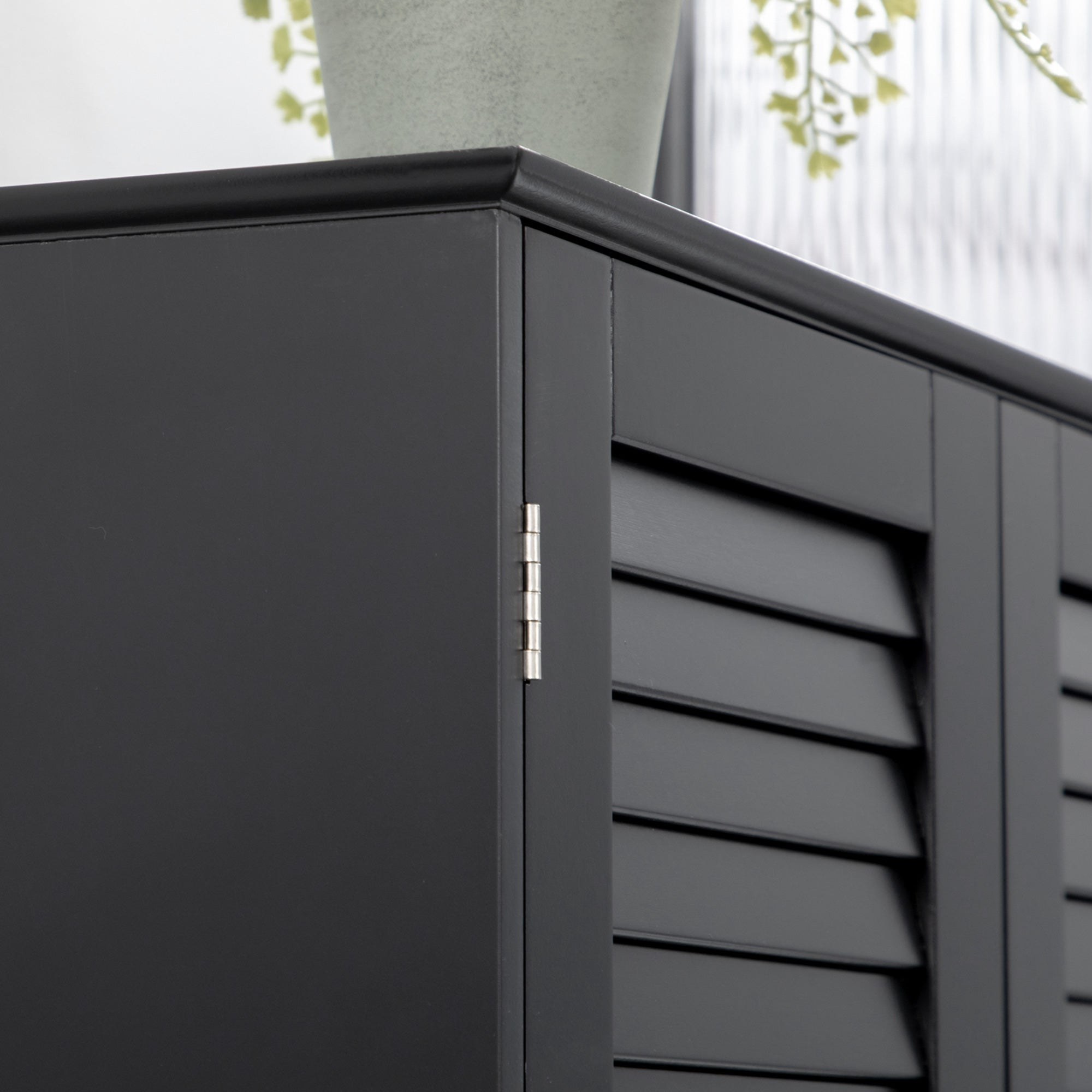 Tall Narrow Bathroom Storage Cabinet with Doors and Shelf Adjustability, Freestanding Linen Cabinet with 2 Cabinets and Countertop, Black