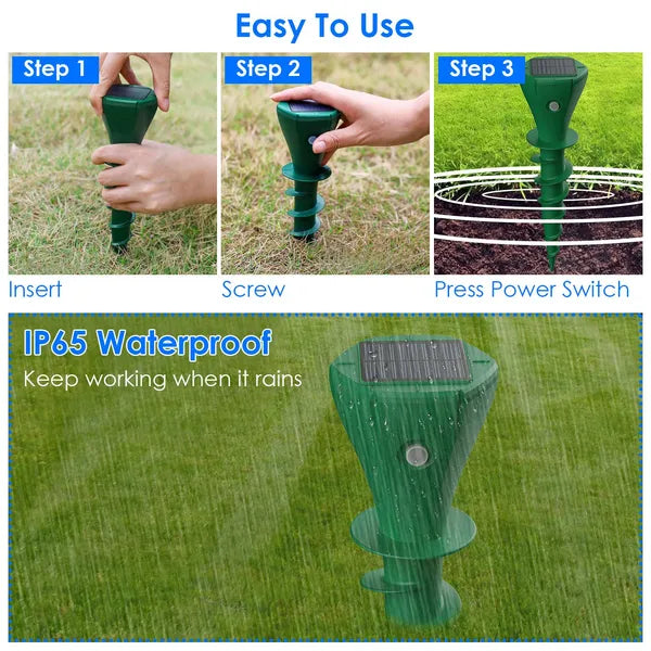 8Pcs Solar Powered Mole Repellent Waterproof Solar Animal Repellers For Moles Gophers Groundhogs Snakes Voles Outdoor Vibration Stake For Farm Garden Yard