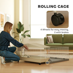 Small Animal Cage with Removable Pet Playpen, Guinea Pig Cage with Waterproof Pad, Hay Feeder, Water Bottle, Food Dish