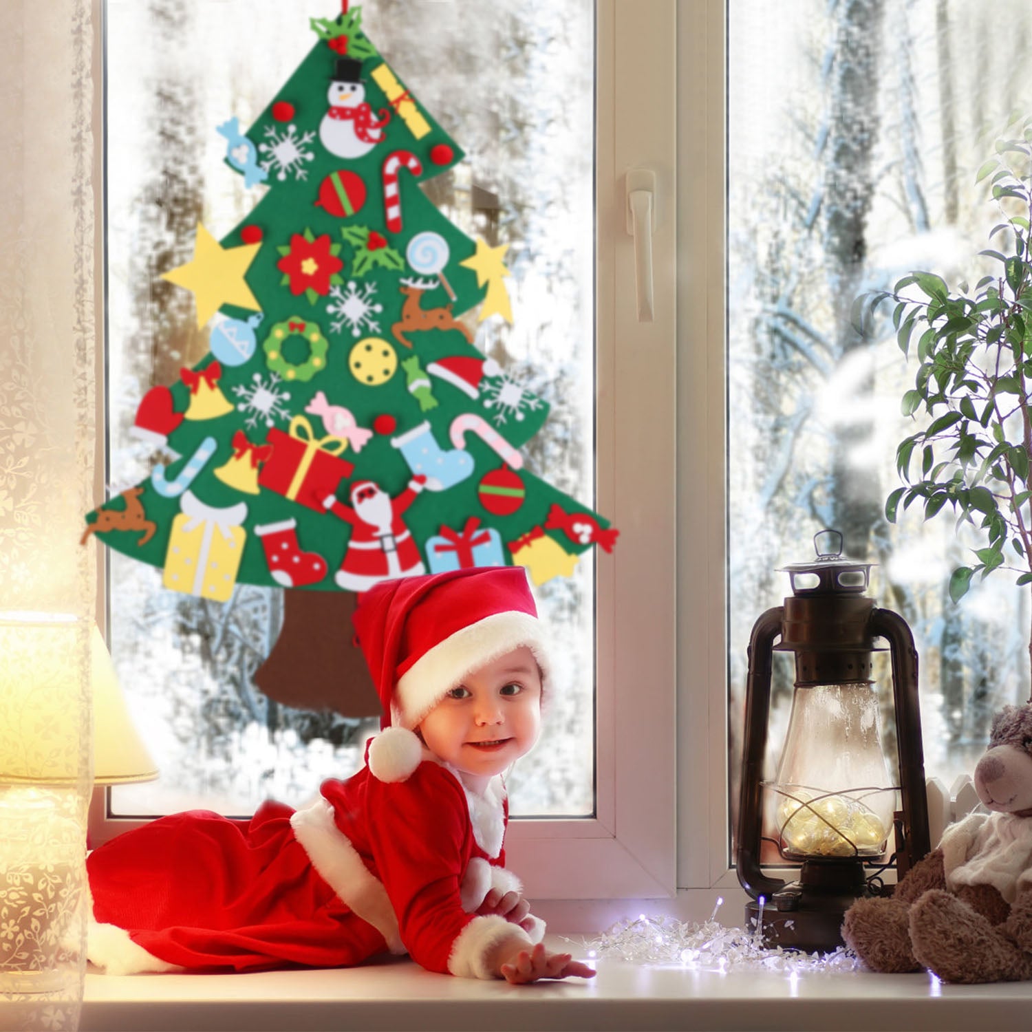 DIY Felt Christmas Tree 41Pcs Detachable Ornaments For Kids Toddler Wall Hanging Christmas Decoration Xmas Gift