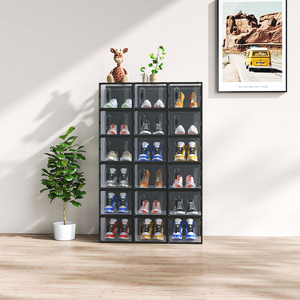 Black Medium 18PCS 35x25x19cm Shoebox, Plastic, Mesh, Free Combination